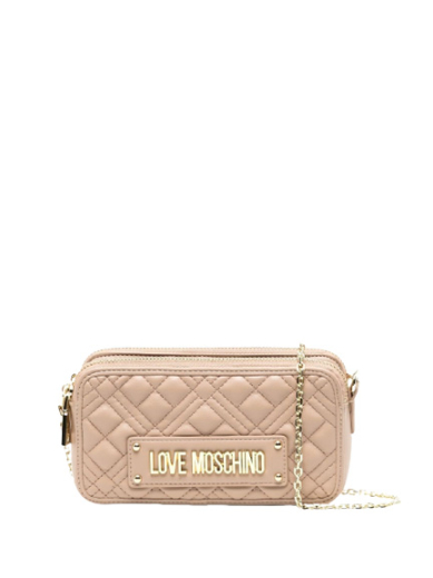 Mala Tiracolo Logo Quilted Mini Bege - Love Moschino | Mala Tiracolo Logo Quilted Mini Bege | Misscath