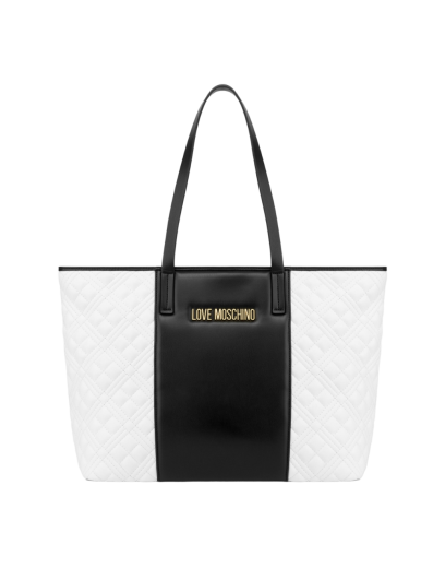 Mala Shopper Quilted Two-Tone Preta/Branca