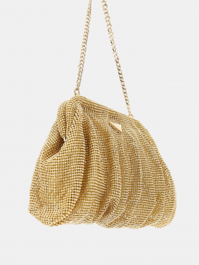 Clutch Zalina Malha Strass Dourada