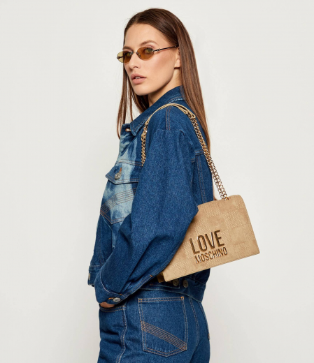 Mala de Ombro Love Plaque Bege