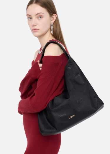 Mala Shopper Grande Nylon Hobo Preta