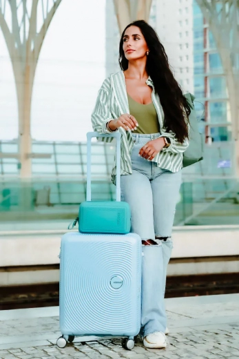 Mala de Cabine 55cm Expansível Azul Pastel