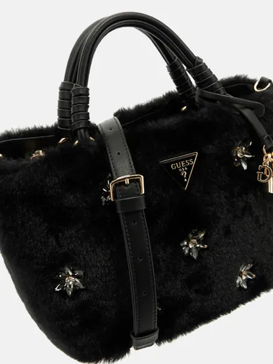 Minimala de Mão Shaida Flor Efeito Pelo Preta