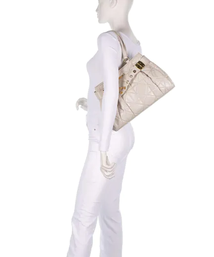 Mala de Ombro Nappa Pu Quilted Bege