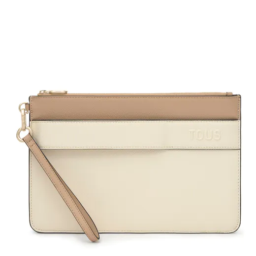 Clutch Audree Saffiano Bege e Areia