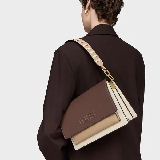 Mala de Tiracolo Média Audree Saffiano Bege/Castanho