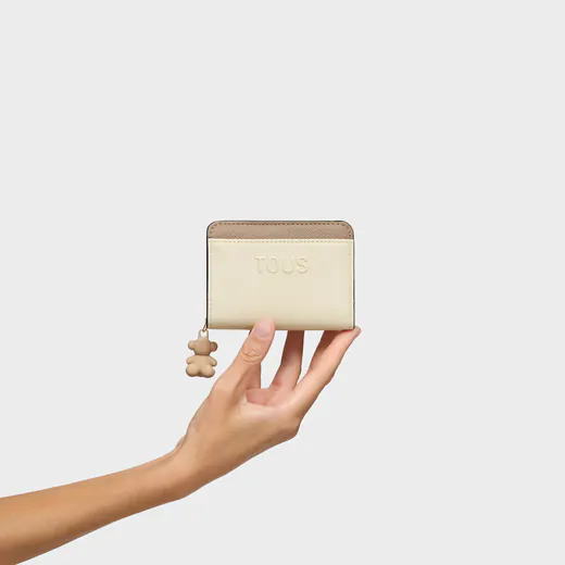 Carteira Média Doble Audree Saffiano Bege e Areia