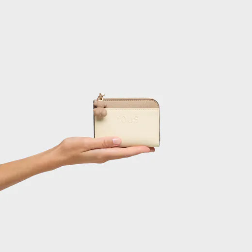 Porta-moedas Grande Audree Saffiano Bege e Areia