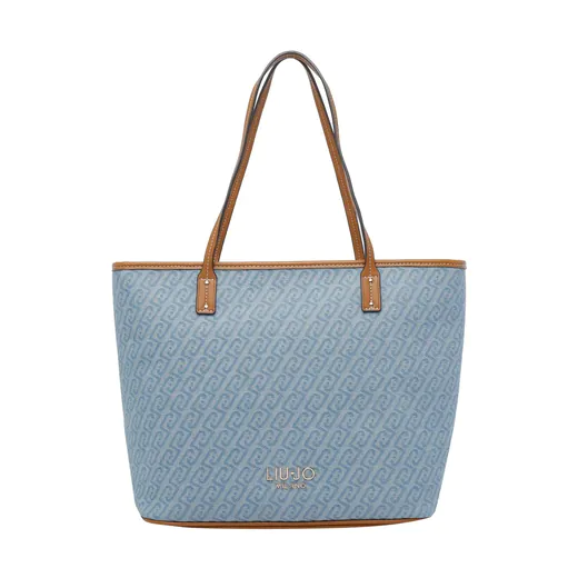 Mala Tote Logo Média Azul/Castanha