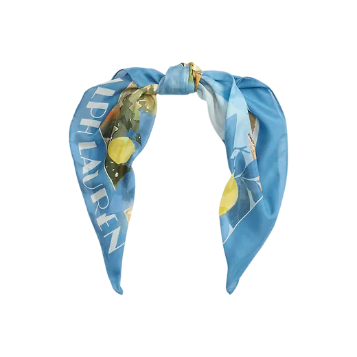 Lenço Quadrado Citadino em Algodão e Seda Azul