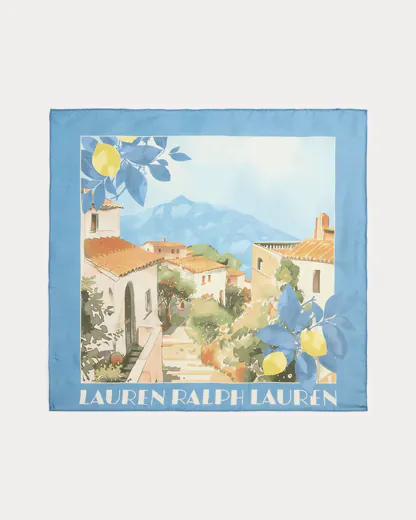 Lenço Quadrado Citadino em Algodão e Seda Azul