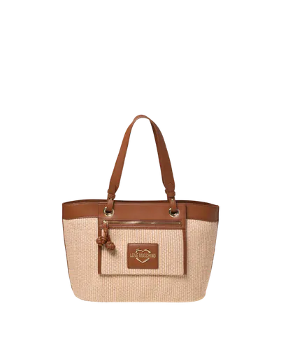 Mala de Ombro/Shopper Straw Bege/Castanha