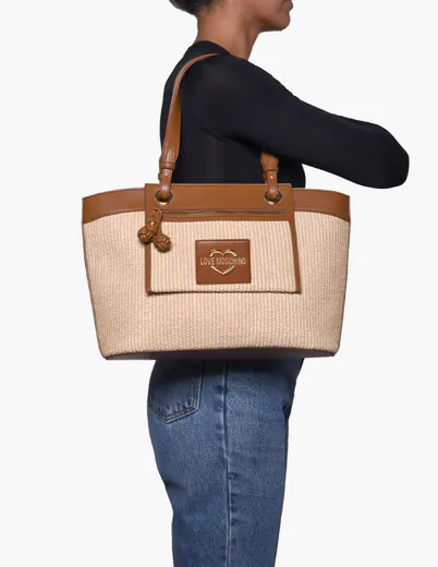 Mala de Ombro/Shopper Straw Bege/Castanha