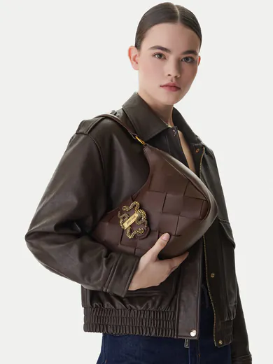 Mala de Ombro Iconic Snakes com detalhe entrançado Castanha