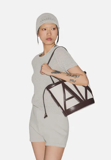 Mala de Ombro/Shopper Bege/Castanho-escuro