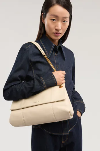 Mala de Ombro Média Orbita com corrente Bege