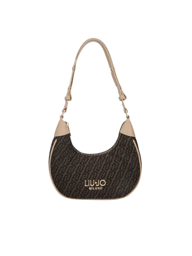 Mala de Ombro/Tiracolo Logo Castanho Escuro/Bege