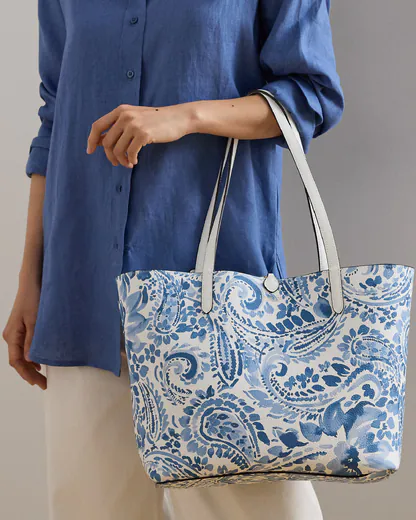 Mala Shopper Reversível Grande Branca/Azul-Marinho