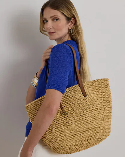 Mala de Ombro Grande Lainey em Palha de Croché Bege
