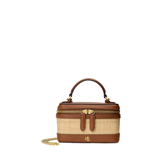 Mala de tiracolo pequena de ráfia Hallee Castanha