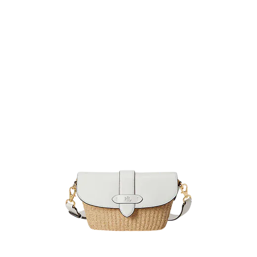 Mala de Ombro Lynden Pequena em Palha e Pele Branca