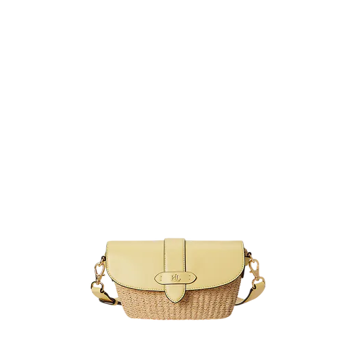 Mala de Ombro Lynden Pequena em Palha e Pele Amarela