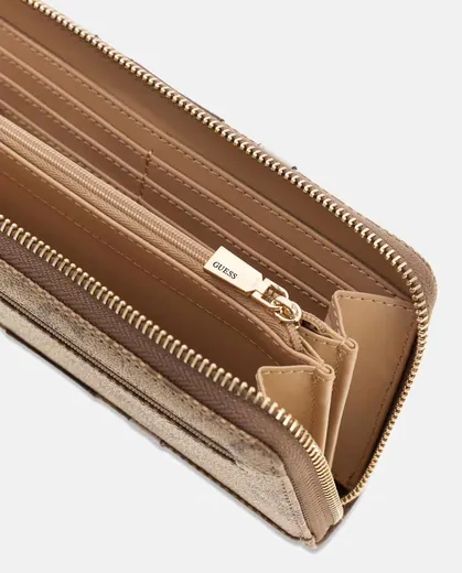 Carteira Grande Laurel Logo com riscas Castanha