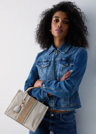 Mala de Mão Pequena com pendente Bege