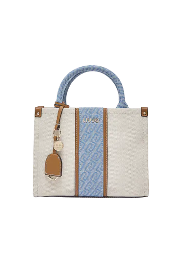 Mala de Mão Pequena com pendente Bege/Azul