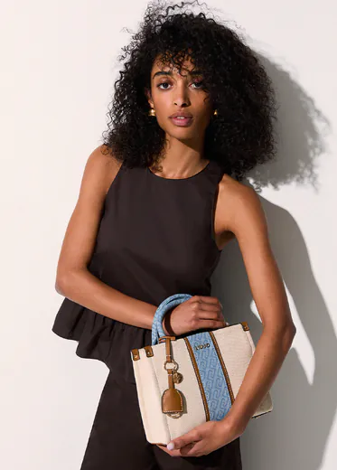 Mala de Mão Pequena com pendente Bege/Azul