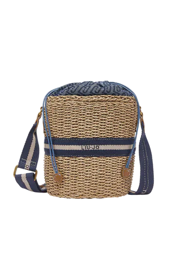 Mala de Tiracolo Bucket de Palha Azul