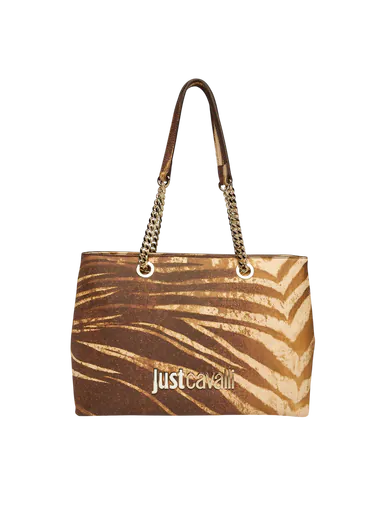 Mala de Ombro/Shopper Just Cavalli Padrão Natural