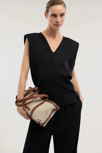 Mala Shopper Pequena Elba Bege/Castanha