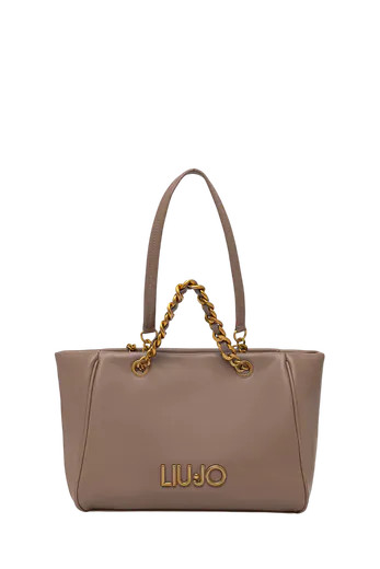 Mala de Ombro Logo Média Bege