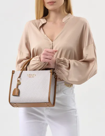 Mala de Mão Pequena com pendente Bege/Castanha