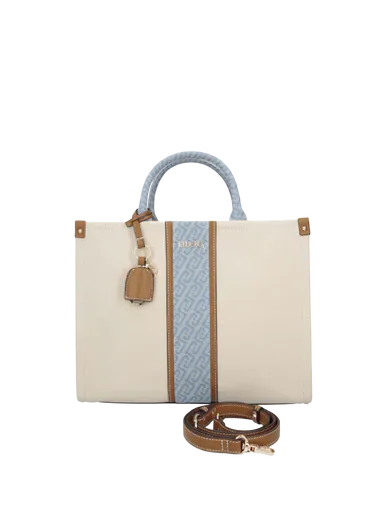 Mala de Mão Média com pendente Bege/Azul