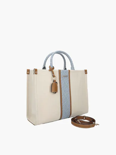 Mala de Mão Média com pendente Bege/Azul