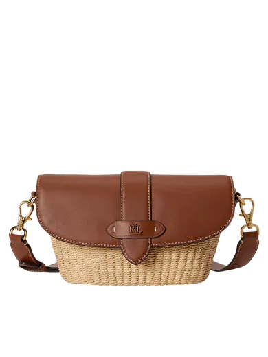 Mala de Ombro Lynden Pequena em Palha e Pele Castanha
