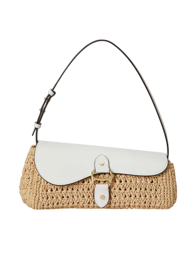Mala de Ombro Tasha East-West Média em Palha e Pele Branca