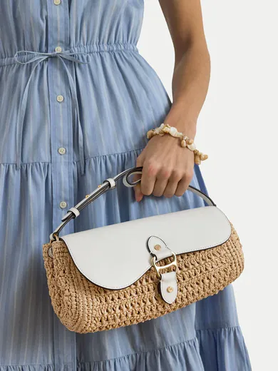 Mala de Ombro Tasha East-West Média em Palha e Pele Branca