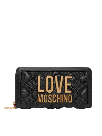 Carteira Grande Love Moschino em Pele Acolchoada Preta