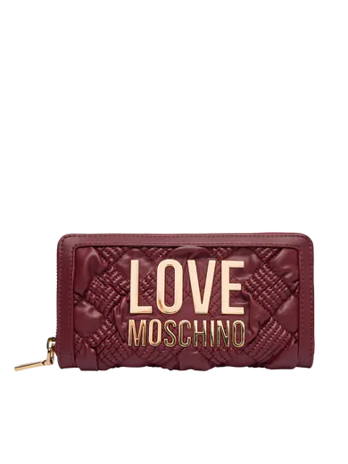 Carteira Grande Love Moschino em Pele Acolchoada Bordô