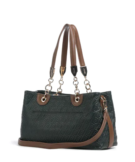 Mala Tote Listada Pequena Verde Escuro
