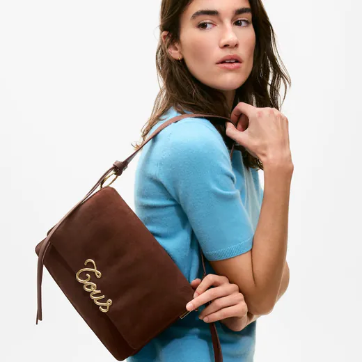 Mala de Tiracolo Média Audree Monogram Soft Castanha