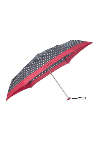 Guarda-Chuva Mini Desdobrável c/ Bolas Pretas e Brancas e Rebordo Rosa - Guarda-chuva Pequeno Desdobrável Polka Dots Rosa