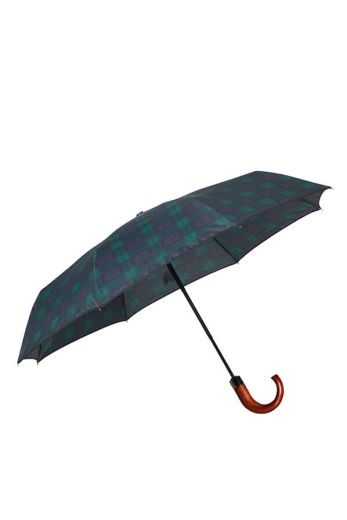 Guarda-Chuva Pequeno Automático Desdobrável Azul / Verde c/ Padrão Escocês - Guarda-Chuva Pequeno Automático Desdobrável Azul / Verde c/ Padrão Escocês - Wood Classic